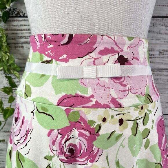 Spiegel Skirt size 14 Pink Green Floral Rose Knee A Line Stretch Wedding Modest - Picture 4 of 11